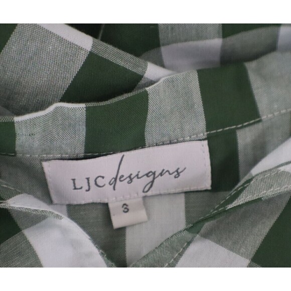LJC Designs Bellagio Cotton Green Gingham Plaid Peasant Midi NEW Pullover Dress - Picture 8 of 10